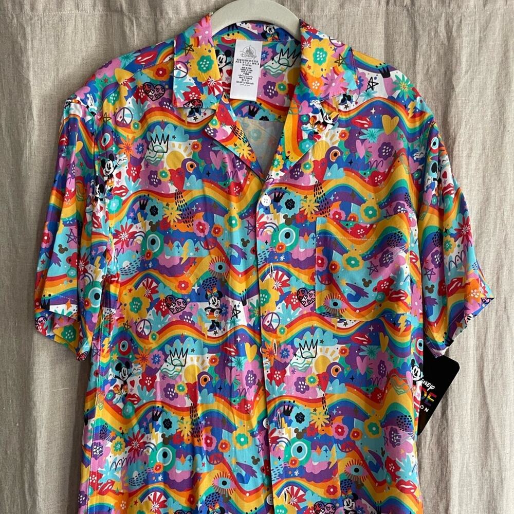 Disney Rainbow‎ Button-Up Shirt Unisex XS Mickey Floral Graffiti NWT Pride 2024